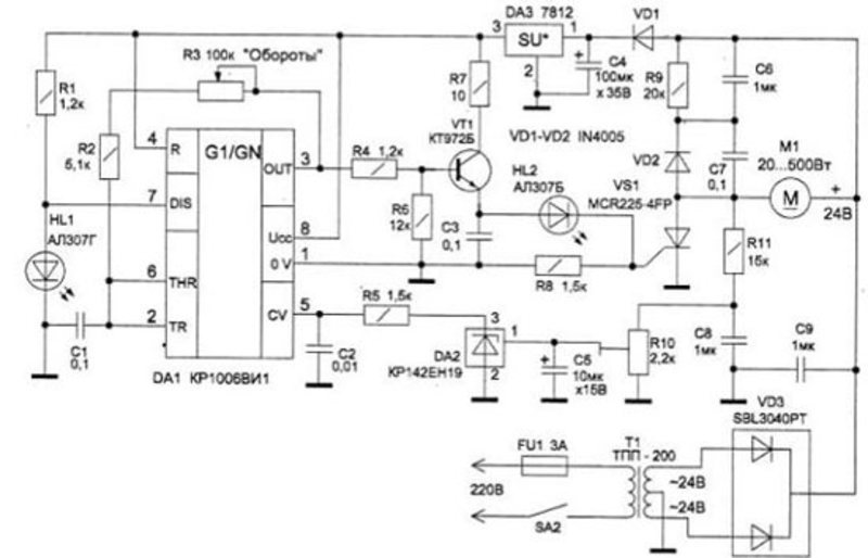 Регулятор оборотов электродвигателя: изменение скорости вращения и схемы на тиристорах