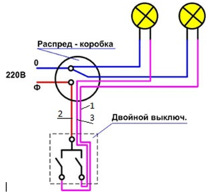 Схема установки двойного выключателя, как подключить двухклавишный выключатель
