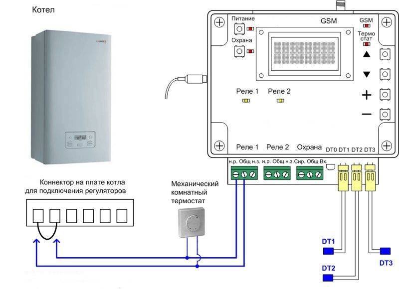 Подключение термостата к газовому котлу: как подключить комнатный терморегулятор, подключение датчика температуры